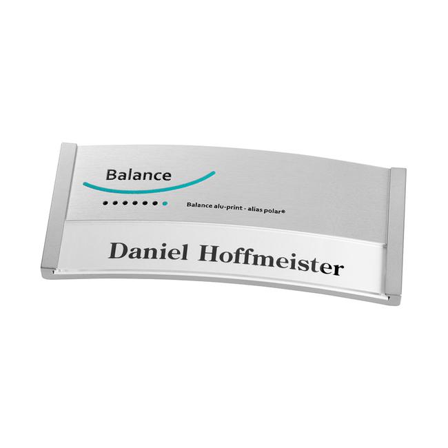 Namensschild „Balance Alu-Print” bedruckt