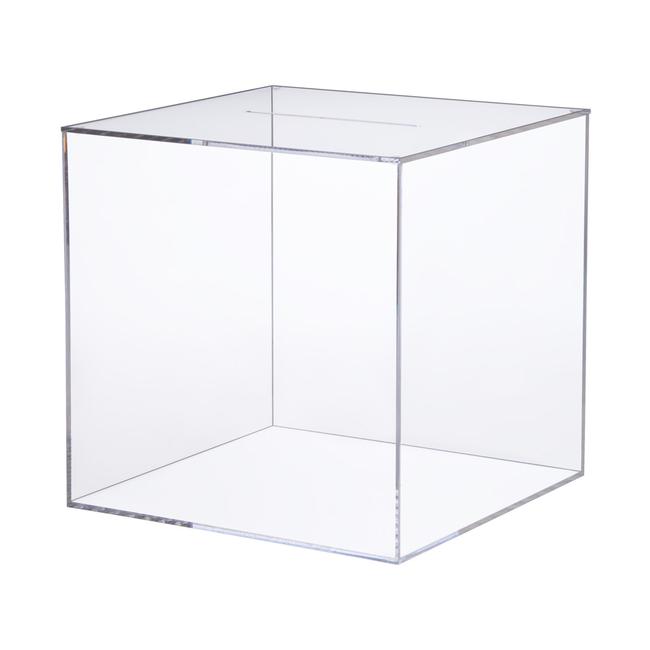 Spendenbox Acrylglas klar 25x25x25cm mit abnehmbarem Deckel sudu® Losbox 